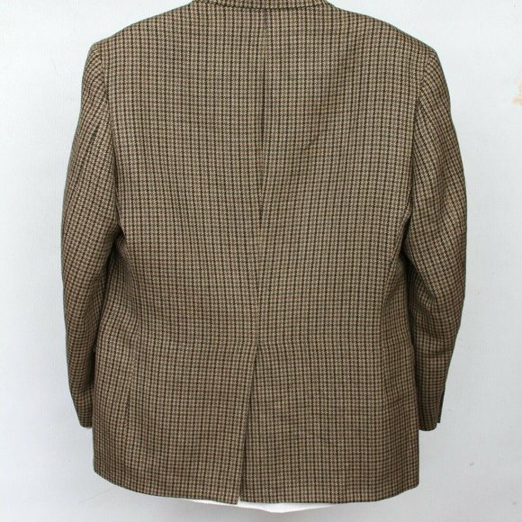 Vintage John Alexander Brown Lambs Wool Houndstooth 2 Button Sport Coat Mens 42R - Picture 2 of 11